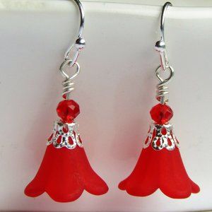 Red LUCITE FLOWER Earrings